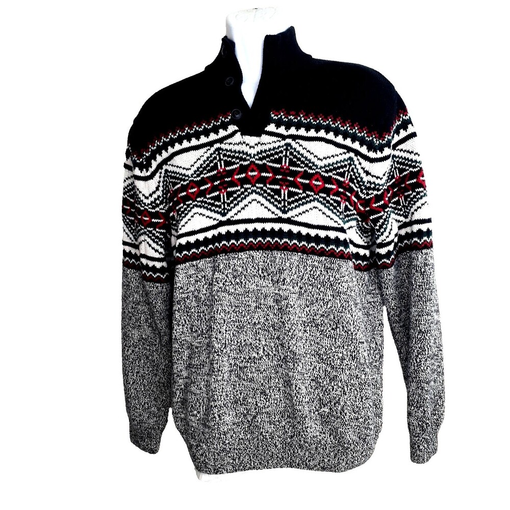 Vintage Polo Ralph Lauren 3 Button Sz M Knit Nowegian Sweater Black Grandpacore